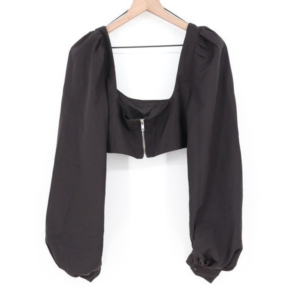 Naked Wardrobe The Statement Black Puff Sleeve Crop Top Small - Picture 6 of 8